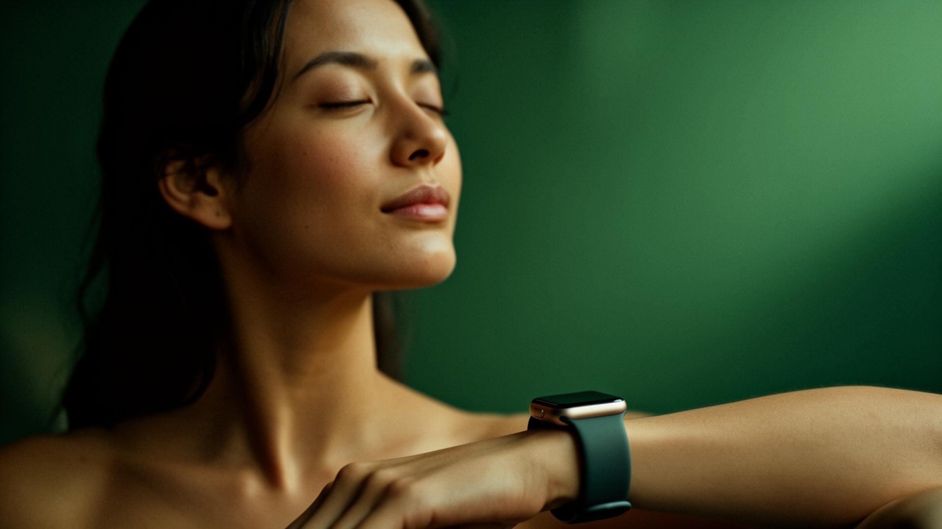 Person wearing smartwatch in calm wellness moment
